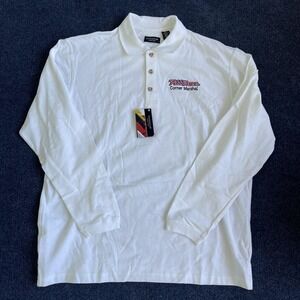 UltraClub Polo Shirt Mens XL White PittRace Corner Marshal Racing Long Sleeve